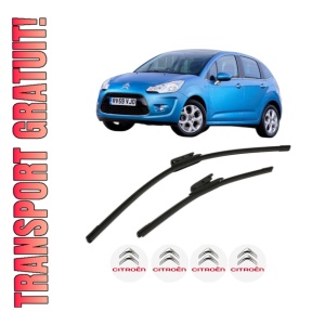 Set stergatoare CITROEN C3 II Hatchback Van (SC_) din 2010-2016, pentru parbriz auto, 2 bucati, Bosch Aerotwin, din cauciuc siliconat rezistent, 4 Stickere Auto CITROEN