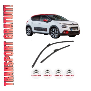 Set stergatoare CITROEN C3 III Van (SX_, SY_) din 2016-2019, pentru parbriz auto, 2 bucati, Valeo Silencio Xtrm, din cauciuc siliconat rezistent, 4 Stickere Auto CITROEN
