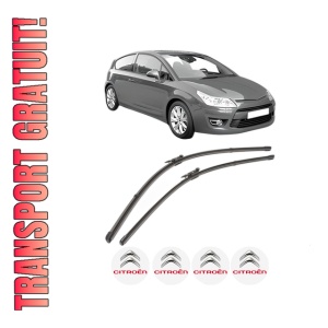 Set stergatoare CITROEN C4 Coupe (LA_) din 2004-2011, pentru parbriz auto, 2 bucati, Valeo Silencio Xtrm, din cauciuc siliconat rezistent, 4 Stickere Auto CITROEN