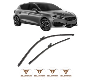 Set stergatoare CUPRA LEON (KL1, KU1, KUG) din 2020-2024, pentru parbriz auto, 2 bucati, Valeo Silencio Xtrm, din cauciuc siliconat rezistent, 4 Stickere Auto CUPRA v37440