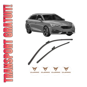 Set stergatoare CUPRA LEON Sportstourer (KL8, KU8, KUD) din 2020-2024, pentru parbriz auto, 2 bucati, Valeo Silencio Xtrm, din cauciuc siliconat rezistent, 4 Stickere Auto CUPRA