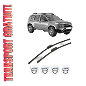Set stergatoare DACIA DUSTER (HS_) din 2010-2018, pentru parbriz auto, 2 bucati, Bosch Aerotwin Retrofit, din cauciuc siliconat rezistent, 4 Stickere Auto DACIA