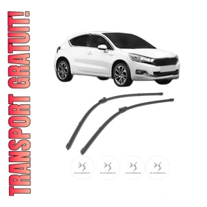 Set stergatoare DS DS 4 / DS 4 CROSSBACK (NX_) din 2015-2018, pentru parbriz auto, 2 bucati, Valeo Silencio Xtrm, din cauciuc siliconat rezistent, 4 Stickere Auto DS