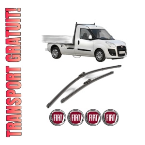 Set stergatoare FIAT DOBLO Platform/Chassis (263_) din 2010-2023, pentru parbriz auto, 2 bucati, Valeo Silencio Xtrm, din cauciuc siliconat rezistent, 4 Stickere Auto FIAT