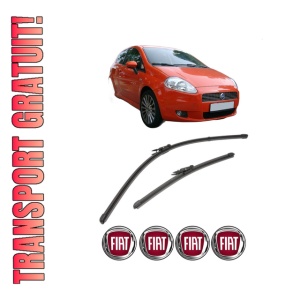 Set stergatoare FIAT PUNTO (199_) din 2012-2018, pentru parbriz auto, 2 bucati, Valeo Silencio Xtrm, din cauciuc siliconat rezistent, 4 Stickere Auto FIAT