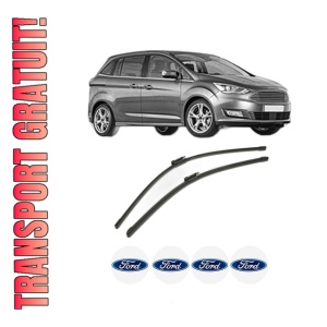 Set stergatoare FORD C-MAX II Van din 2010-2019, pentru parbriz auto, 2 bucati, Bosch Aerotwin, din cauciuc siliconat rezistent, 4 Stickere Auto FORD