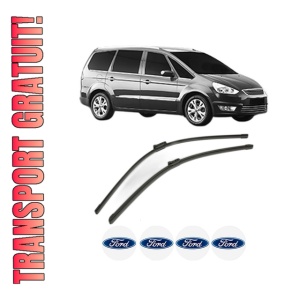Set stergatoare FORD GALAXY MK II VAN (WA6) din 2006-2015, pentru parbriz auto, 2 bucati, Bosch Aerotwin, din cauciuc siliconat rezistent, 4 Stickere Auto FORD
