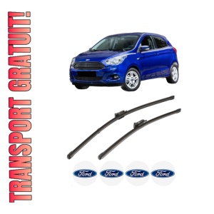 Set stergatoare FORD KA+ III (UK, FK) din 2016-2018, pentru parbriz auto, 2 bucati, Valeo Silencio Xtrm, din cauciuc siliconat rezistent, 4 Stickere Auto FORD