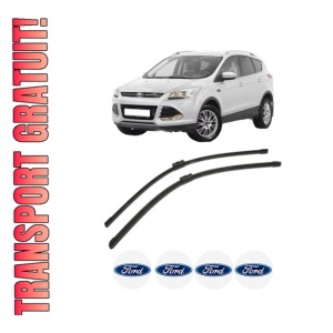 Set stergatoare FORD KUGA II (DM2) din 2012-2019, pentru parbriz auto, 2 bucati, Bosch Aerotwin, din cauciuc siliconat rezistent, 4 Stickere Auto FORD
