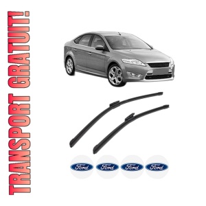 Set stergatoare FORD MONDEO IV Saloon (BA7) din 2007-2015, pentru parbriz auto, 2 bucati, Bosch Aerotwin Multi, din cauciuc siliconat rezistent, 4 Stickere Auto FORD