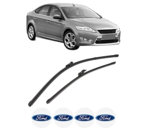 Set stergatoare FORD MONDEO IV Saloon (BA7) din 2007-2015, pentru parbriz auto, 2 bucati, Valeo Silencio Xtrm, din cauciuc siliconat rezistent, 4 Stickere Auto FORD v38100