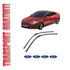 Set stergatoare FORD MONDEO V Hatchback (CE) din 2014-2019, pentru parbriz auto, 2 bucati, Valeo Silencio Xtrm, din cauciuc siliconat rezistent, 4 Stickere Auto FORD