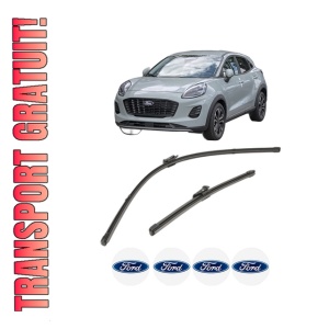 Set stergatoare FORD PUMA (J2K, CF7) din 2019-2023, pentru parbriz auto, 2 bucati, Valeo Silencio, din cauciuc siliconat rezistent, 4 Stickere Auto FORD