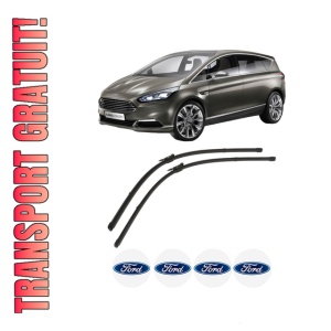 Set stergatoare FORD S-MAX (CJ, WA6) din 2015-2021, pentru parbriz auto, 2 bucati, Valeo Silencio, din cauciuc siliconat rezistent, 4 Stickere Auto FORD
