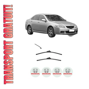 Set stergatoare HONDA ACCORD VII (CL, CN) din 2003-2008, pentru parbriz auto, 2 bucati, Valeo Silencio, din cauciuc siliconat rezistent, 4 Stickere Auto HONDA