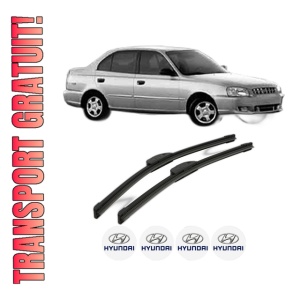 Set stergatoare HYUNDAI ACCENT II Saloon (LC) din 1999-2002, pentru parbriz auto, 2 bucati, Bosch Aerotwin Retrofit, din cauciuc siliconat rezistent, 4 Stickere Auto HYUNDAI
