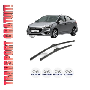 Set stergatoare HYUNDAI SOLARIS Saloon (HCR, HCI) din 2017, pentru parbriz auto, 2 bucati, Bosch Aerotwin Retrofit, din cauciuc siliconat rezistent, 4 Stickere Auto HYUNDAI