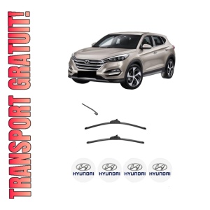 Set stergatoare HYUNDAI TUCSON SUV Van (TLE) din 2015-2020, pentru parbriz auto, 2 bucati, Valeo Silencio, din cauciuc siliconat rezistent, 4 Stickere Auto HYUNDAI