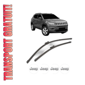 Set stergatoare JEEP COMPASS (MP, M6, MV, M7) din 2016-2022, pentru parbriz auto, 2 bucati, Valeo Silencio Xtrm, din cauciuc siliconat rezistent, 4 Stickere Auto JEEP