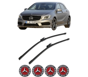 Set stergatoare MERCEDES-BENZ A-CLASS (W176) din 2012-2018, pentru parbriz auto, 2 bucati, Bosch Aerotwin, din cauciuc siliconat rezistent, 4 Stickere Auto MERCEDES-BENZ v43630