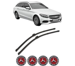 Set stergatoare MERCEDES-BENZ C-CLASS T-Model (S205) din 2014-2021, pentru parbriz auto, 2 bucati, Valeo Silencio Xtrm, din cauciuc siliconat rezistent, 4 Stickere Auto MERCEDES-BENZ v35220