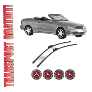 Set stergatoare MERCEDES-BENZ CLK Convertible (A209) din 2002-2010, pentru parbriz auto, 2 bucati, Valeo Silencio Xtrm, din cauciuc siliconat rezistent, 4 Stickere Auto MERCEDES-BENZ