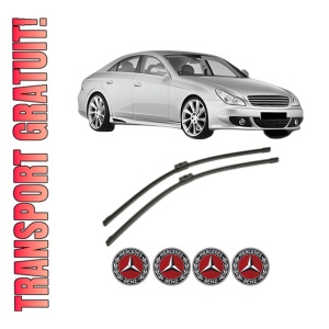 Set stergatoare MERCEDES-BENZ CLS (C219) din 2004-2010, pentru parbriz auto, 2 bucati, Bosch Aerotwin, din cauciuc siliconat rezistent, 4 Stickere Auto MERCEDES-BENZ