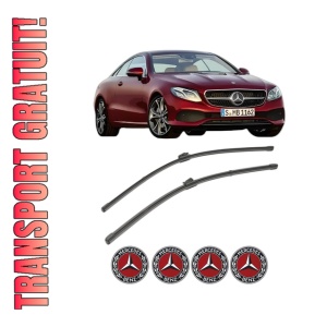 Set stergatoare MERCEDES-BENZ E-CLASS Coupe (C238) din 2016-2021, pentru parbriz auto, 2 bucati, Valeo Silencio, din cauciuc siliconat rezistent, 4 Stickere Auto MERCEDES-BENZ