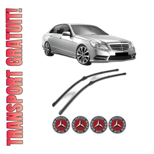 Set stergatoare MERCEDES-BENZ E-CLASS (W212) din 2009-2016, pentru parbriz auto, 2 bucati, Valeo Silencio, din cauciuc siliconat rezistent, 4 Stickere Auto MERCEDES-BENZ