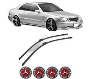 Set stergatoare MERCEDES-BENZ S-CLASS (W220, V220) din 1998-2005, pentru parbriz auto, 2 bucati, Bosch Aerotwin, din cauciuc siliconat rezistent, 4 Stickere Auto MERCEDES-BENZ v43445