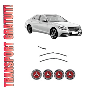 Set stergatoare MERCEDES-BENZ S-CLASS (W222, V222, X222) din 2013-2020, pentru parbriz auto, 2 bucati, Valeo AquaBlade, din cauciuc siliconat rezistent, 4 Stickere Auto MERCEDES-BENZ