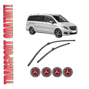 Set stergatoare MERCEDES-BENZ V-CLASS (W447) din 2014-2021, pentru parbriz auto, 2 bucati, Valeo Silencio Xtrm, din cauciuc siliconat rezistent, 4 Stickere Auto MERCEDES-BENZ