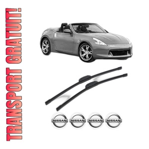Set stergatoare NISSAN 370Z Roadster (Z34) din 2009-2010, pentru parbriz auto, 2 bucati, Bosch Aerotwin Retrofit, din cauciuc siliconat rezistent, 4 Stickere Auto NISSAN