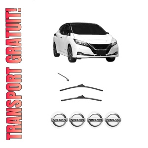 Set stergatoare NISSAN LEAF (ZE1) din 2017-2019, pentru parbriz auto, 2 bucati, Valeo Silencio, din cauciuc siliconat rezistent, 4 Stickere Auto NISSAN