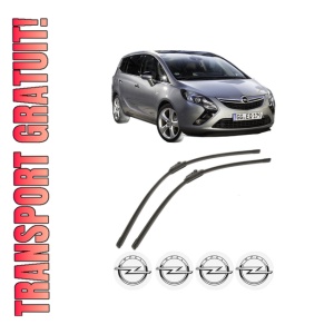 Set stergatoare OPEL ZAFIRA TOURER C (P12) din 2011-2019, pentru parbriz auto, 2 bucati, Bosch Aerotwin, din cauciuc siliconat rezistent, 4 Stickere Auto OPEL
