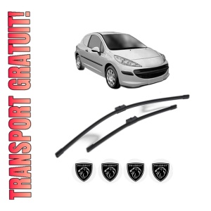 Set stergatoare PEUGEOT 207 Hatchback Van (WA_, WC_) din 2007-2012, pentru parbriz auto, 2 bucati, Bosch Aerotwin, din cauciuc siliconat rezistent, 4 Stickere Auto PEUGEOT