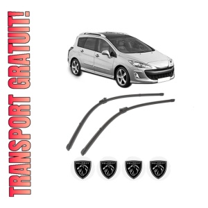 Set stergatoare PEUGEOT 308 SW I (4E_, 4H_) din 2007-2014, pentru parbriz auto, 2 bucati, Valeo Silencio Xtrm, din cauciuc siliconat rezistent, 4 Stickere Auto PEUGEOT