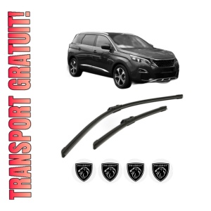 Set stergatoare PEUGEOT 5008 II (MC_, MJ_, MR_, M4_) din 2016-2023, pentru parbriz auto, 2 bucati, Bosch Aerotwin, din cauciuc siliconat rezistent, 4 Stickere Auto PEUGEOT