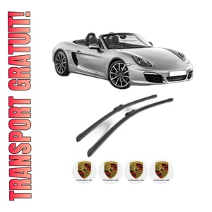 Set stergatoare PORSCHE BOXSTER (981) din 2012-2016, pentru parbriz auto, 2 bucati, Bosch Aerotwin, din cauciuc siliconat rezistent, 4 Stickere Auto PORSCHE