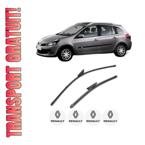 Set stergatoare RENAULT CLIO III Grandtour (KR0/1_) din 2007-2014, pentru parbriz auto, 2 bucati, Valeo Silencio Xtrm, din cauciuc siliconat rezistent, 4 Stickere Auto RENAULT - Img 1