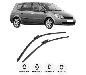 Set stergatoare RENAULT GRAND SCENIC II (JM0/1_) din 2004-2009, pentru parbriz auto, 2 bucati, Valeo Silencio Xtrm, din cauciuc siliconat rezistent, 4 Stickere Auto RENAULT v39960
