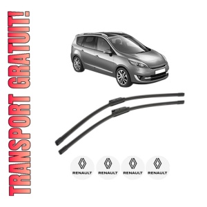 Set stergatoare RENAULT GRAND SCENIC III (JZ0/1_) din 2009-2016, pentru parbriz auto, 2 bucati, Bosch Aerotwin, din cauciuc siliconat rezistent, 4 Stickere Auto RENAULT