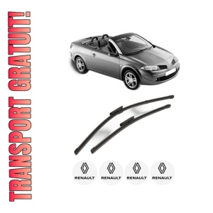 Set stergatoare RENAULT MEGANE II Coupé-Cabriolet (EM0/1_) din 2003-2009, pentru parbriz auto, 2 bucati, Valeo Silencio Xtrm, din cauciuc siliconat rezistent, 4 Stickere Auto RENAULT