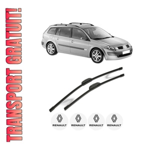 Set stergatoare RENAULT MEGANE II Estate (KM0/1_) din 2003-2011, pentru parbriz auto, 2 bucati, Bosch Aerotwin Retrofit, din cauciuc siliconat rezistent, 4 Stickere Auto RENAULT