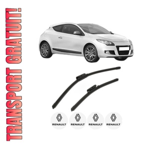 Set stergatoare RENAULT MEGANE III Coupe (DZ0/1_) din 2008-2016, pentru parbriz auto, 2 bucati, Bosch Aerotwin, din cauciuc siliconat rezistent, 4 Stickere Auto RENAULT