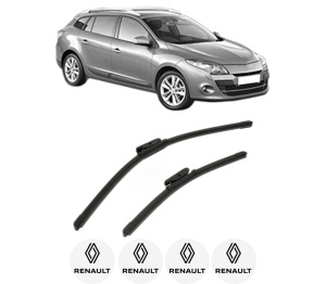 Set stergatoare RENAULT MEGANE III Grandtour (KZ0/1) din 2008-2016, pentru parbriz auto, 2 bucati, Bosch Aerotwin, din cauciuc siliconat rezistent, 4 Stickere Auto RENAULT v55995