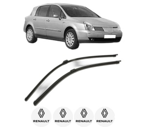 Set stergatoare RENAULT VEL SATIS (BJ0_) din 2002-2009, pentru parbriz auto, 2 bucati, Bosch Aerotwin, din cauciuc siliconat rezistent, 4 Stickere Auto RENAULT v43205