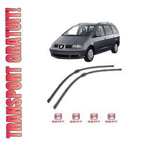 Set stergatoare SEAT ALHAMBRA (7V8, 7V9) din 1996-2010, pentru parbriz auto, 2 bucati, Valeo Silencio Xtrm, din cauciuc siliconat rezistent, 4 Stickere Auto SEAT
