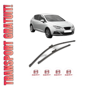 Set stergatoare SEAT IBIZA IV (6J5, 6P1) din 2008-2017, pentru parbriz auto, 2 bucati, Valeo Silencio Xtrm, din cauciuc siliconat rezistent, 4 Stickere Auto SEAT