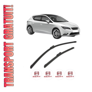 Set stergatoare SEAT LEON (5F1) din 2012-2020, pentru parbriz auto, 2 bucati, Bosch Aerotwin, din cauciuc siliconat rezistent, 4 Stickere Auto SEAT